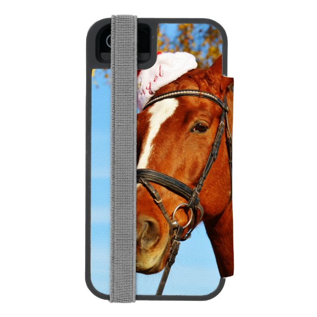 Funny Santa Hat Horse Christmas Incipio iPhone Wallet Case (Folio Back)