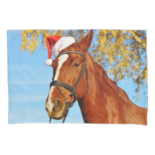 Funny Santa Hat Horse Christmas Pillowcase