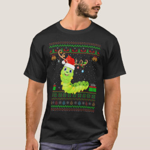 Funny Santa Hat Matching Ugly Caterpillar Christma T-Shirt
