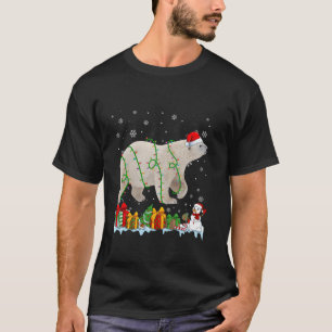 Funny Santa Hat Polar Bear Christmas Lights Animal T-Shirt