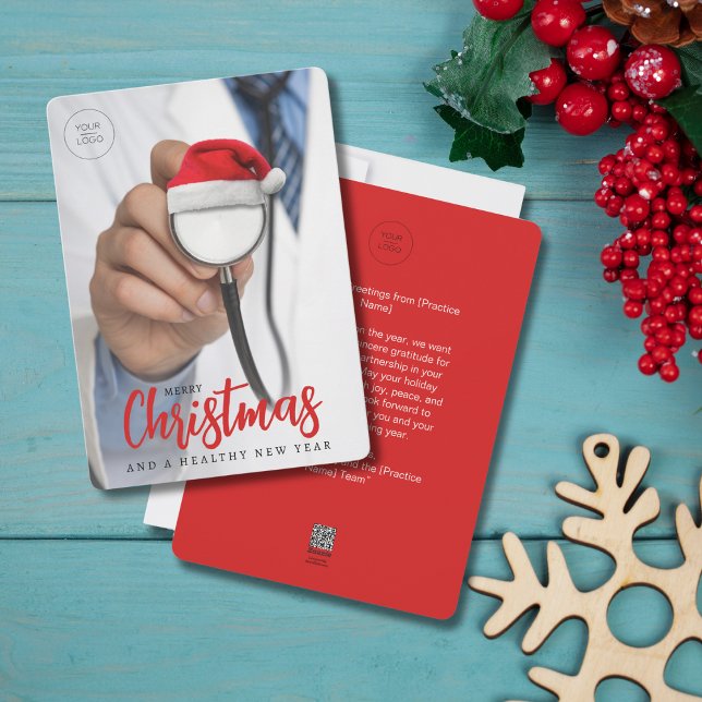 Funny Santa Hat Stethoscope LOGO Medical Xmas Holiday Card (Creator Uploaded)
