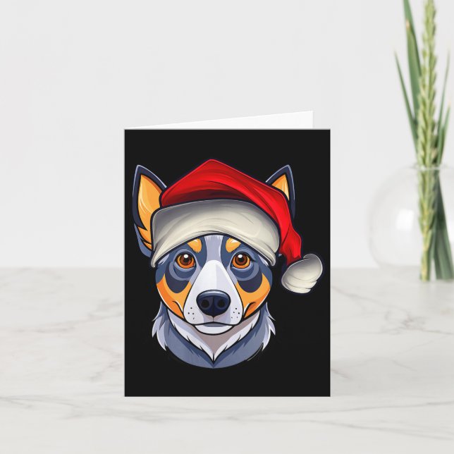 Funny Santa Hat Xmas Pajamas Blue Heeler Dog Chris Card (Front)
