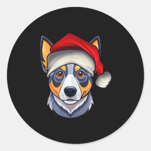 Funny Santa Hat Xmas Pajamas Blue Heeler Dog Chris Classic Round Sticker