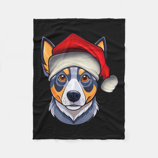 Funny Santa Hat Xmas Pajamas Blue Heeler Dog Chris Fleece Blanket (Front)