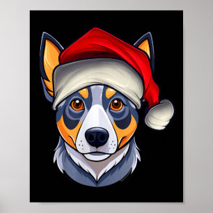 Funny Santa Hat Xmas Pajamas Blue Heeler Dog Chris Poster