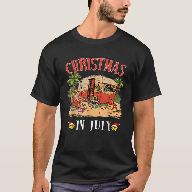 Funny Santa Hawaii Retro Camping RV Christmas in J T-Shirt (Front)