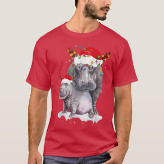 Funny Santa Hippo Christmas Lights Lover Christmas T-Shirt