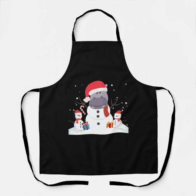 Funny Santa Hippo Christmas Snowman Xmas Gift Apron (Front)