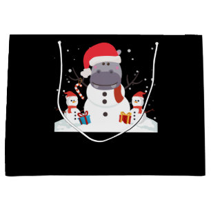 Funny Santa Hippo Christmas Snowman Xmas Gift Large Gift Bag