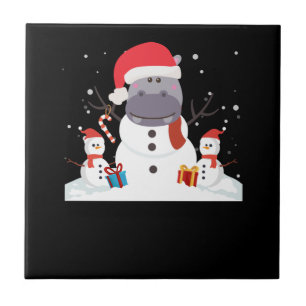 Funny Santa Hippo Christmas Snowman Xmas Gift Tile