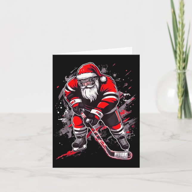 Funny Santa Hockey Christmas Retro Winter Player X Card (Front)