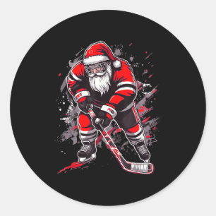 Funny Santa Hockey Christmas Retro Winter Player X Classic Round Sticker