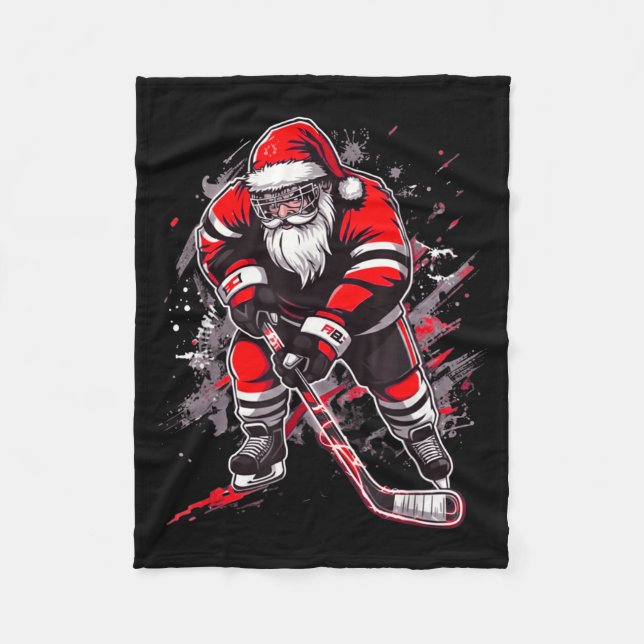 Funny Santa Hockey Christmas Retro Winter Player X Fleece Blanket (Front)