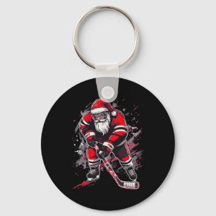 Funny Santa Hockey Christmas Retro Winter Player X Key Ring