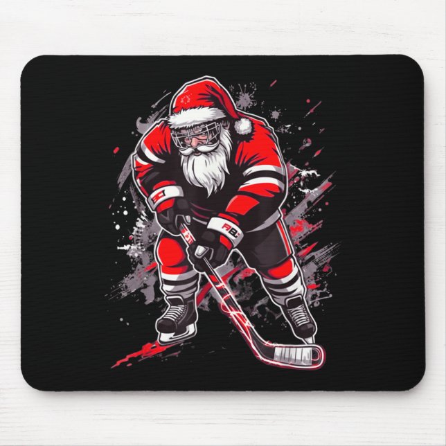 Funny Santa Hockey Christmas Retro Winter Player X Mouse Mat (Front)