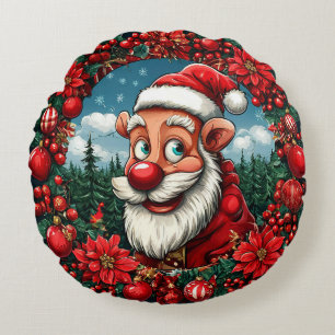 Funny Santa Holiday Cheerful Christmas Style 🎅 Round Cushion