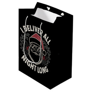 Funny Santa I Deliver All Night Christmas Holiday  Medium Gift Bag