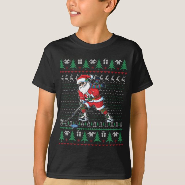 Funny Santa Ice Hockey Player Ugly Sweater Christm (Front)
