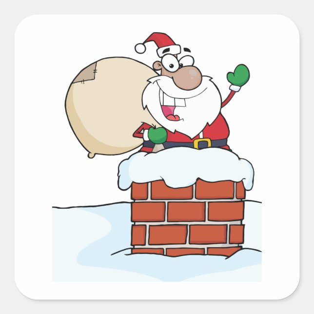 Funny Santa in Chimney Square Sticker (Front)