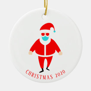Funny Santa in Face Mask Personalised Christmas Ceramic Tree Decoration
