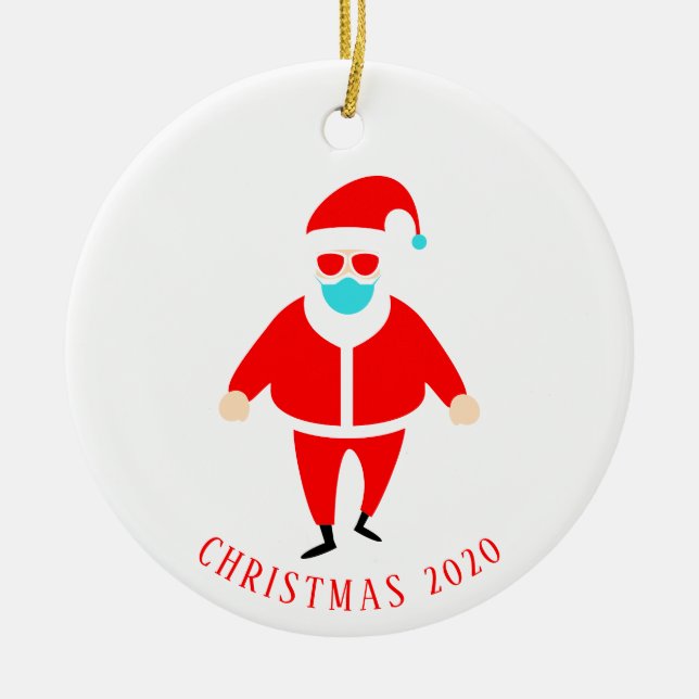 Funny Santa in Face Mask Personalised Christmas Ceramic Tree Decoration (Front)