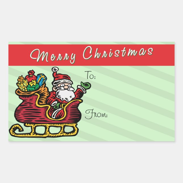 Funny Santa in his Sleigh Rectangular Sticker (Front)