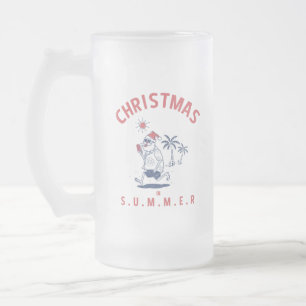 FUNNY SANTA IN JULY FROSTED GLASS BEER MUG