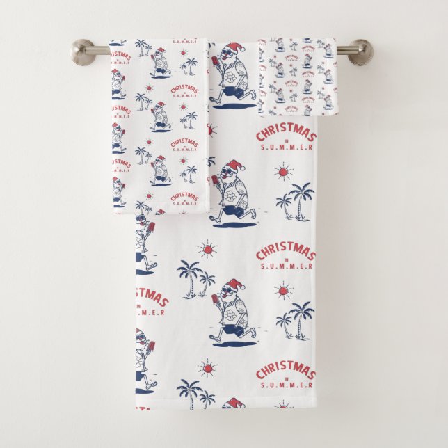 Funny Santa In Summer Christmas In July Bath Towel Set (Insitu)