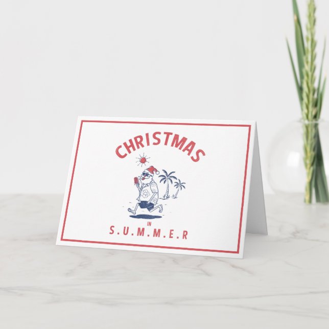 Funny Santa In Summer Christmas In July Holiday Card (Front)