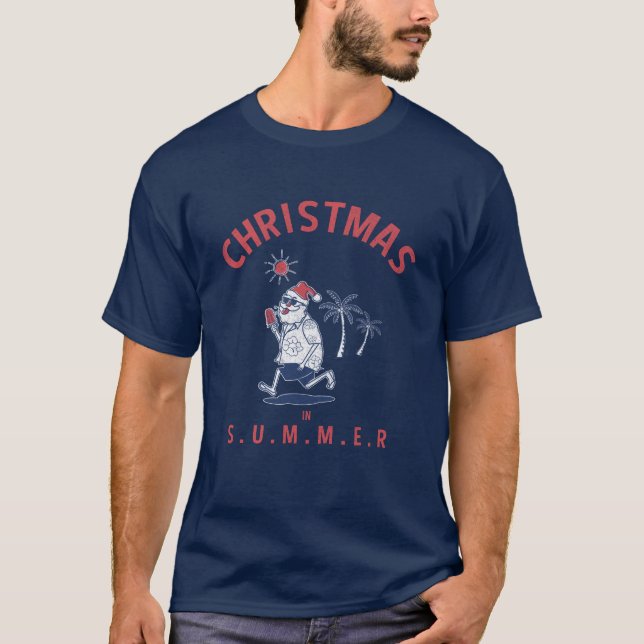 Funny Santa In Summer Christmas In July T-Shirt (Front)