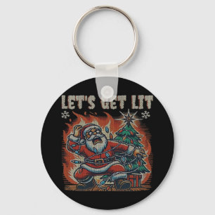Funny Santa Is Burning Let's Get Lit Classic Key Ring