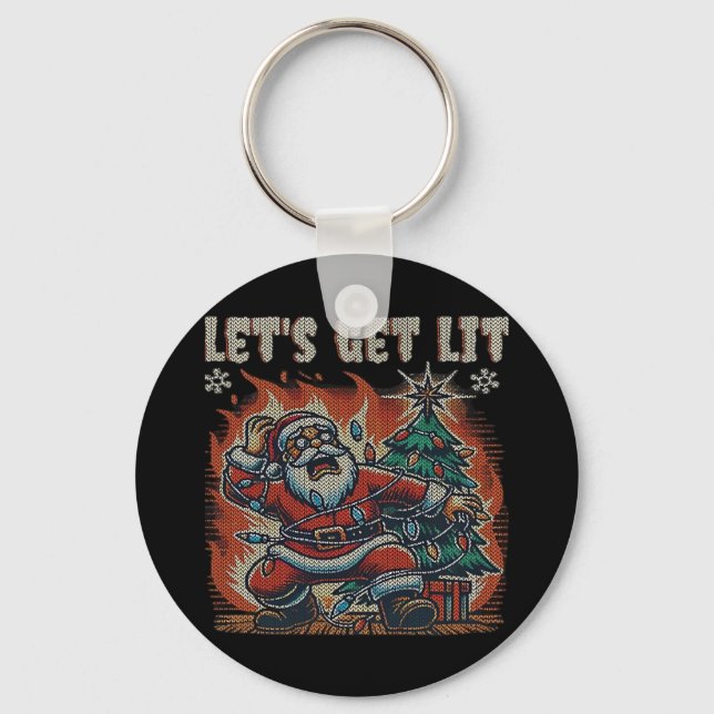 Funny Santa Is Burning Let's Get Lit Classic Key Ring (Front)