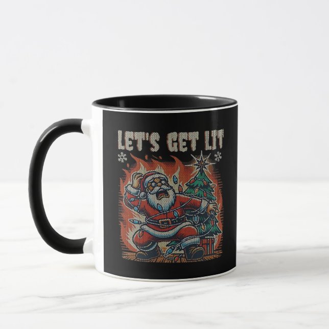 Funny Santa Is Burning Let's Get Lit Classic Mug (Left)