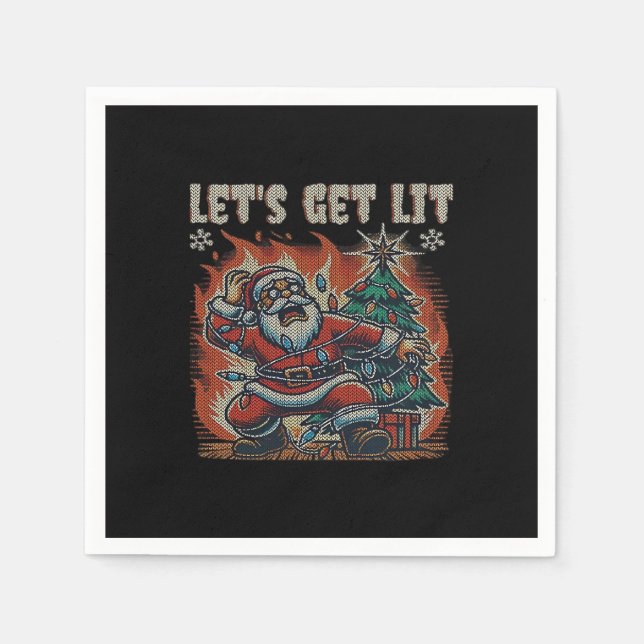 Funny Santa Is Burning Let's Get Lit Classic Napkin (Front)