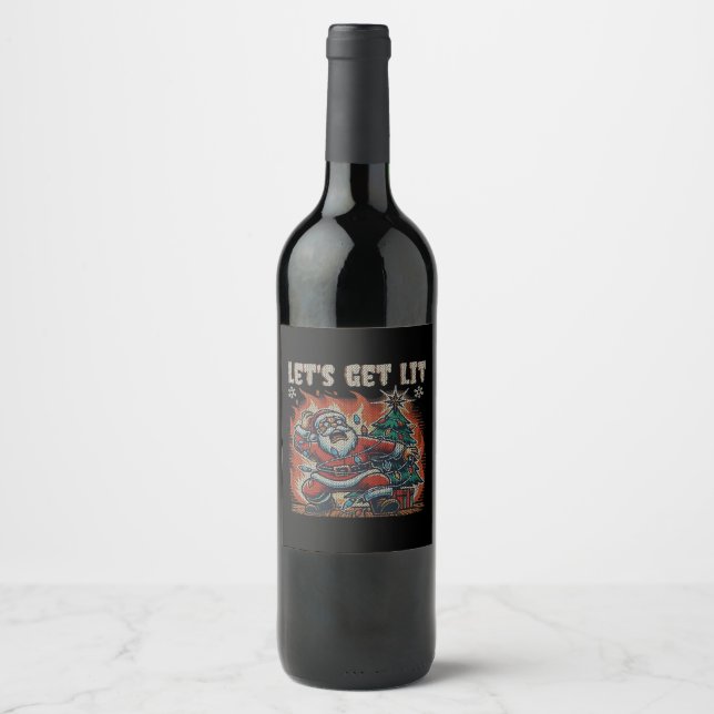 Funny Santa Is Burning Let's Get Lit Classic Wine Label (Front)
