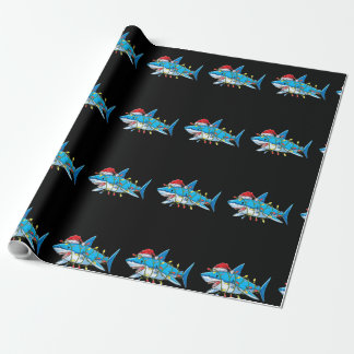 Funny Santa Jaws Shark Christmas Lights Merry Shar Wrapping Paper