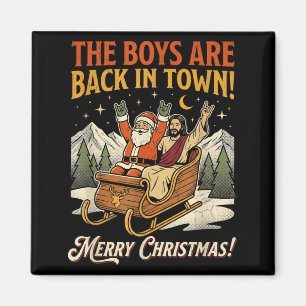Funny Santa Jesus Rock Christmas Retro Vintage Magnet
