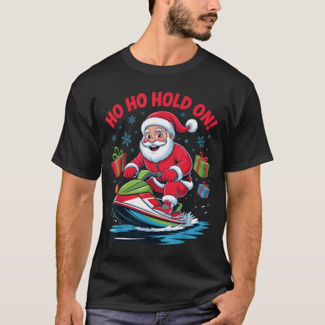Funny Santa Jet Skiing Lover Christmas Xmas Pajama T-Shirt (Front)
