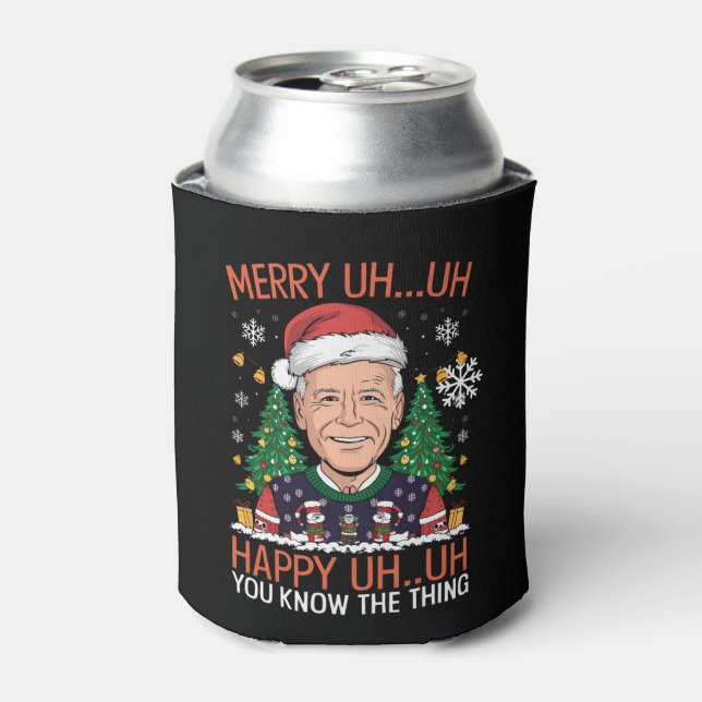 Funny Santa Joe Biden Merry Uh Uh Christmas Ugly Can Cooler (Can Front)