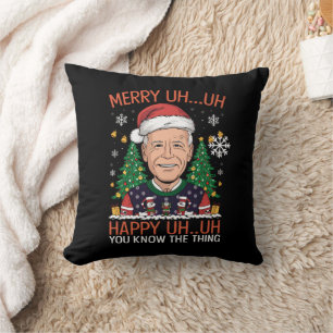 Funny Santa Joe Biden Merry Uh Uh Christmas Ugly Cushion