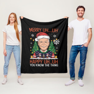 Funny Santa Joe Biden Merry Uh Uh Christmas Ugly Fleece Blanket