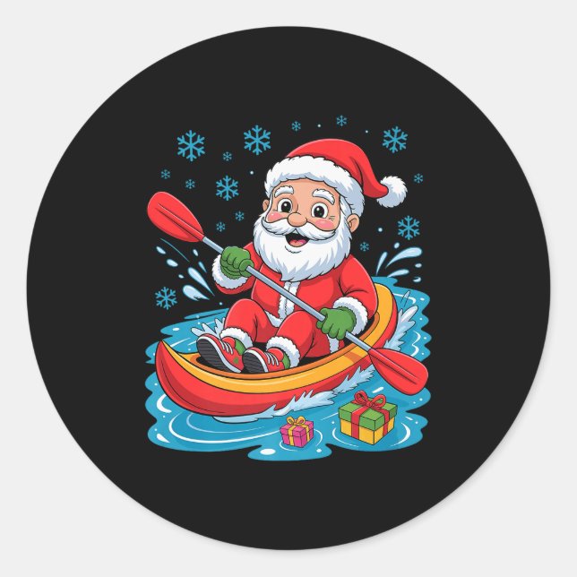 Funny Santa Kayaking Lover Holiday Christmas Xmas  Classic Round Sticker (Front)