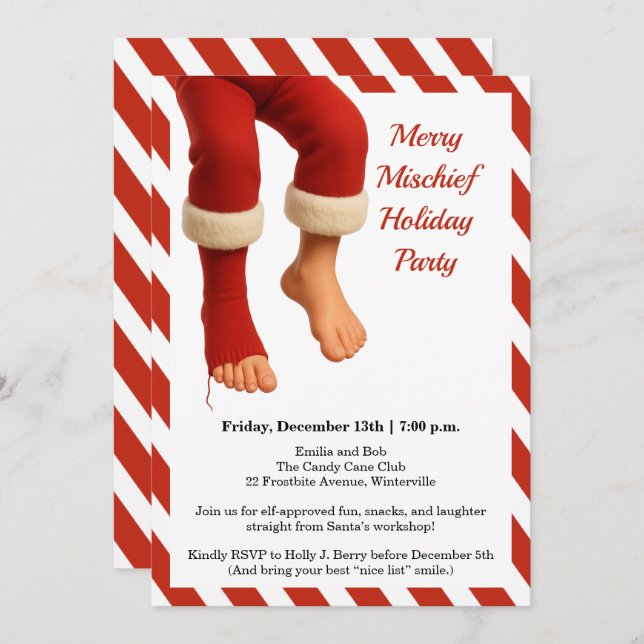 Funny Santa Legs | North Pole Mischief Holiday  Invitation (Front/Back)