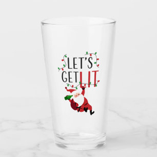 Funny Santa Let's Get Lit Christmas Slogan Glass