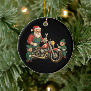 Funny Santa Mechanic Retro Biker Christmas Ceramic Tree Decoration