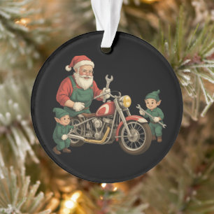 Funny Santa Mechanic Retro Biker Christmas Ornament