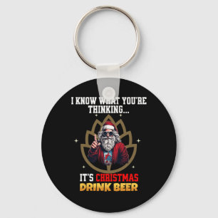 Funny Santa Merry Christmas Beer Cool For Men Wome Key Ring