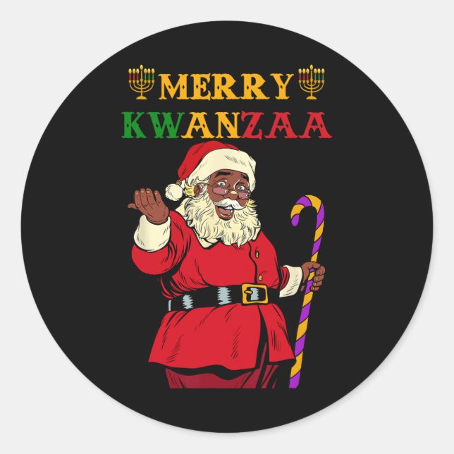 Funny Santa Merry Kwanzaa African American Holiday Classic Round Sticker (Front)