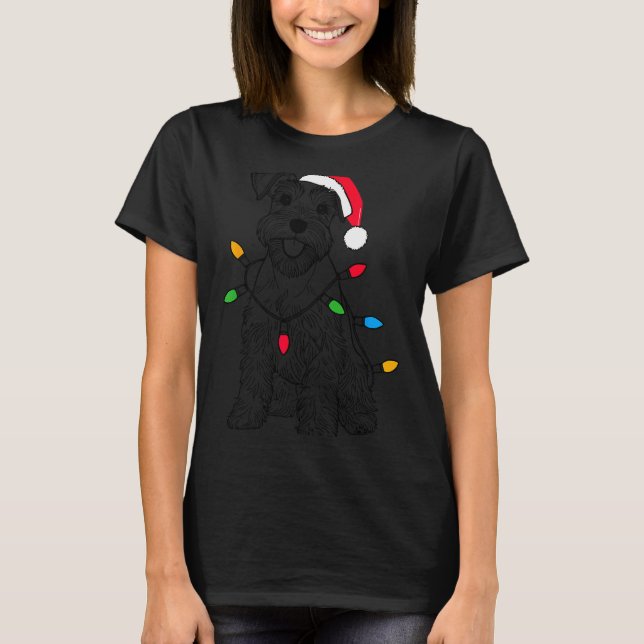 Funny Santa Miniature Schnauzer Christmas Lights D T-Shirt (Front)