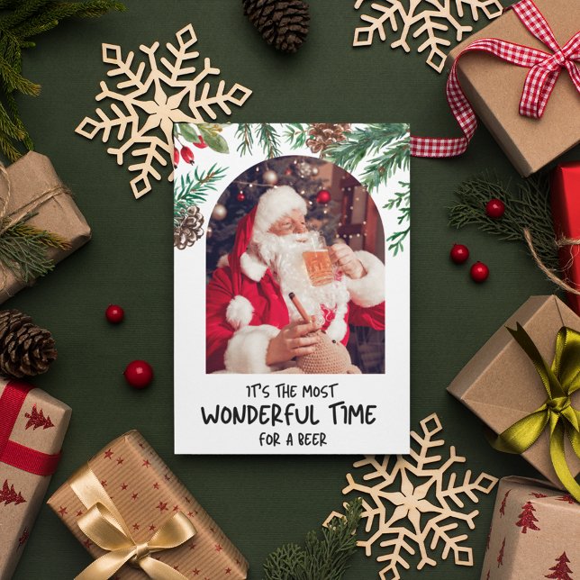 Funny Santa Most Wonderful Time Beer Christmas Holiday Postcard (Funny Santa Most Wonderful Time Beer Christmas Holiday Postcard)